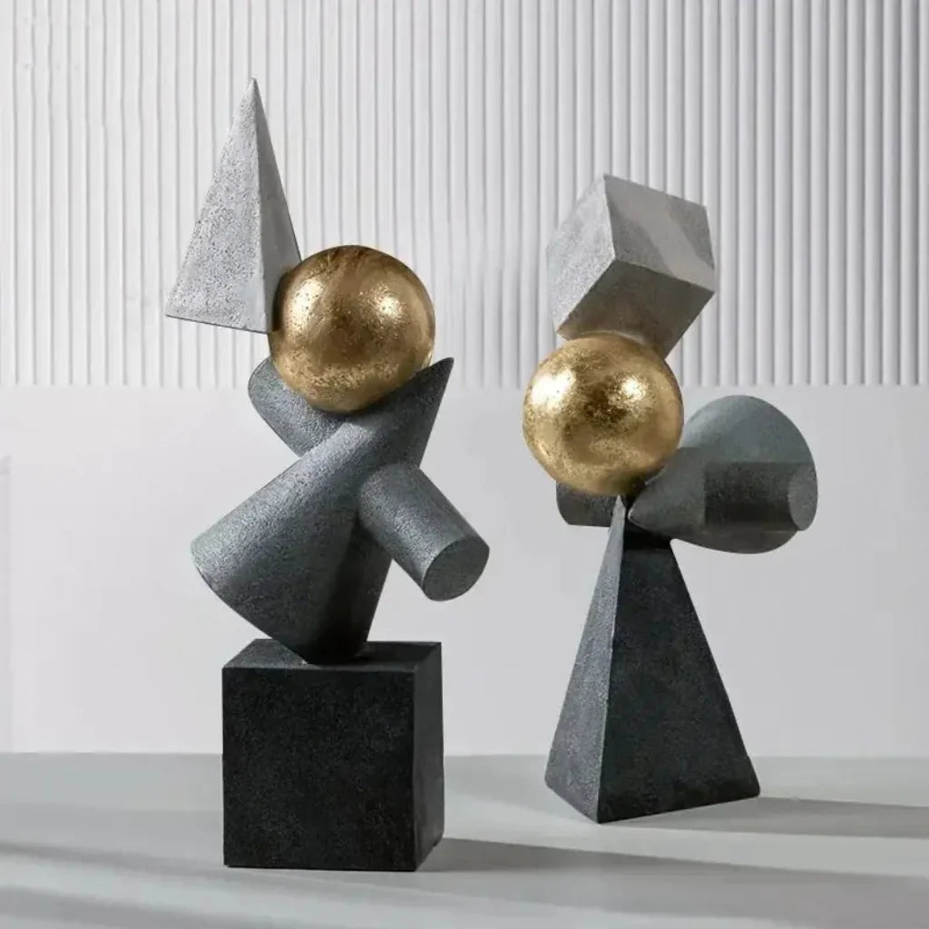 Abstract Geometric Sculpture Gold Leaf Accents for Your Living Room