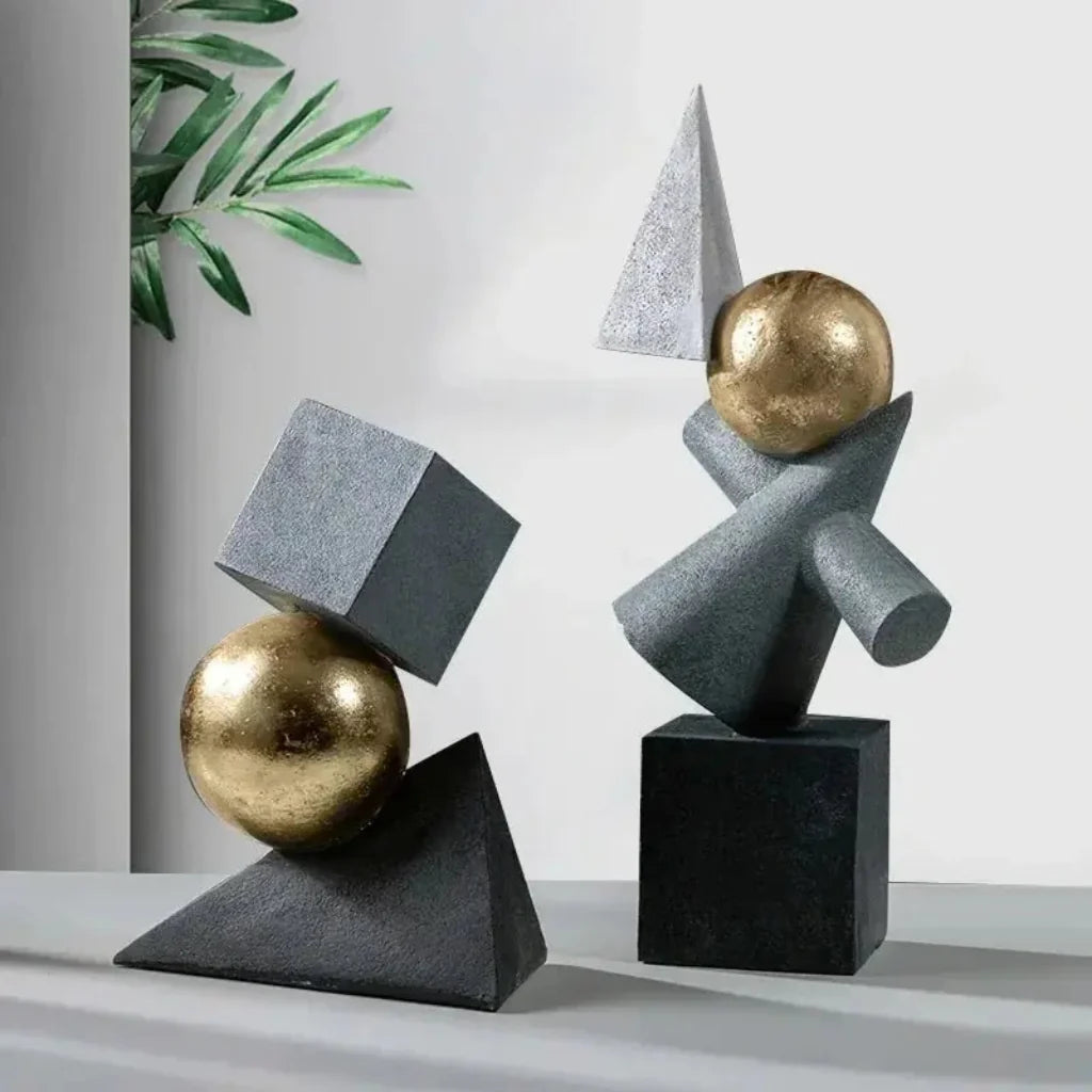 Abstract Geometric Sculpture Gold Leaf Accents for Your Living Room