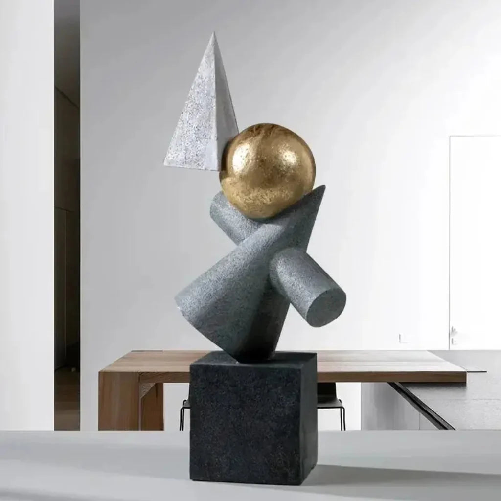 Abstract Geometric Sculpture Gold Leaf Accents for Your Living Room