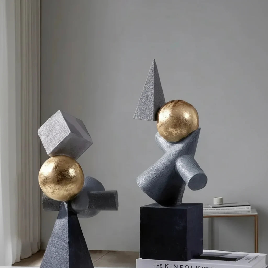 Abstract Geometric Sculpture Gold Leaf Accents for Your Living Room