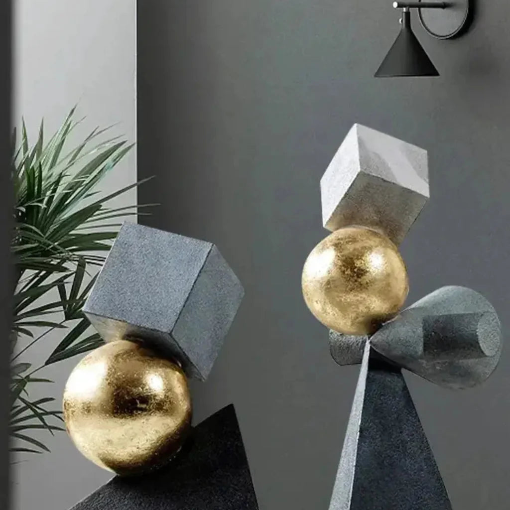Abstract Geometric Sculpture Gold Leaf Accents for Your Living Room