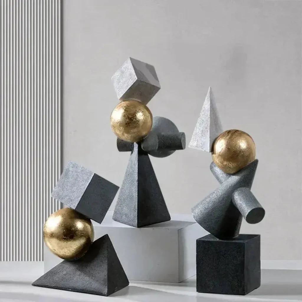 Abstract Geometric Sculpture Gold Leaf Accents for Your Living Room
