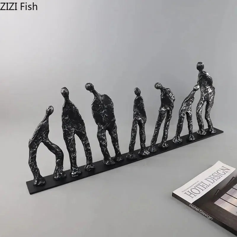 Abstract Human Figures Sculpture Black Cast Iron
