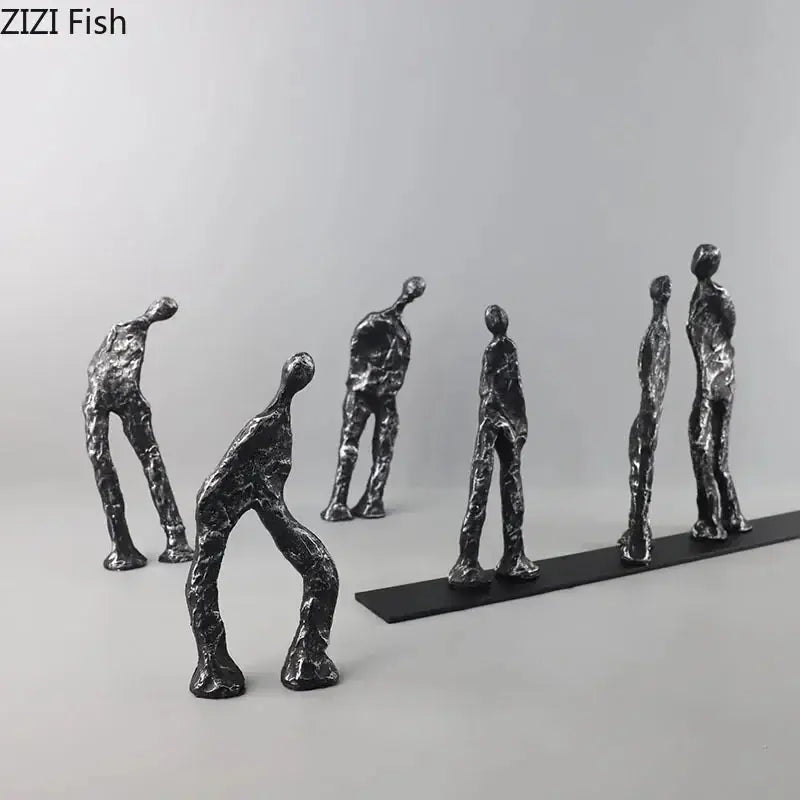 Abstract Human Figures Sculpture Black Cast Iron