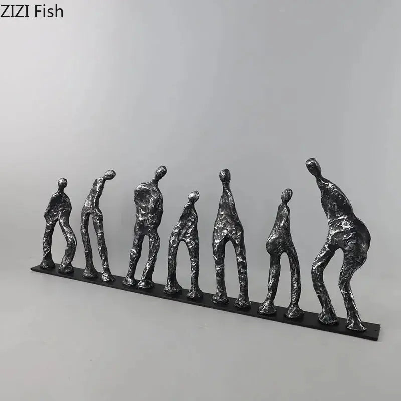 Abstract Human Figures Sculpture Black Cast Iron