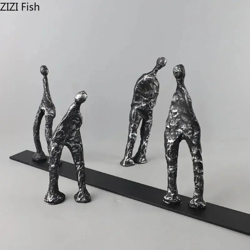 Abstract Human Figures Sculpture Black Cast Iron