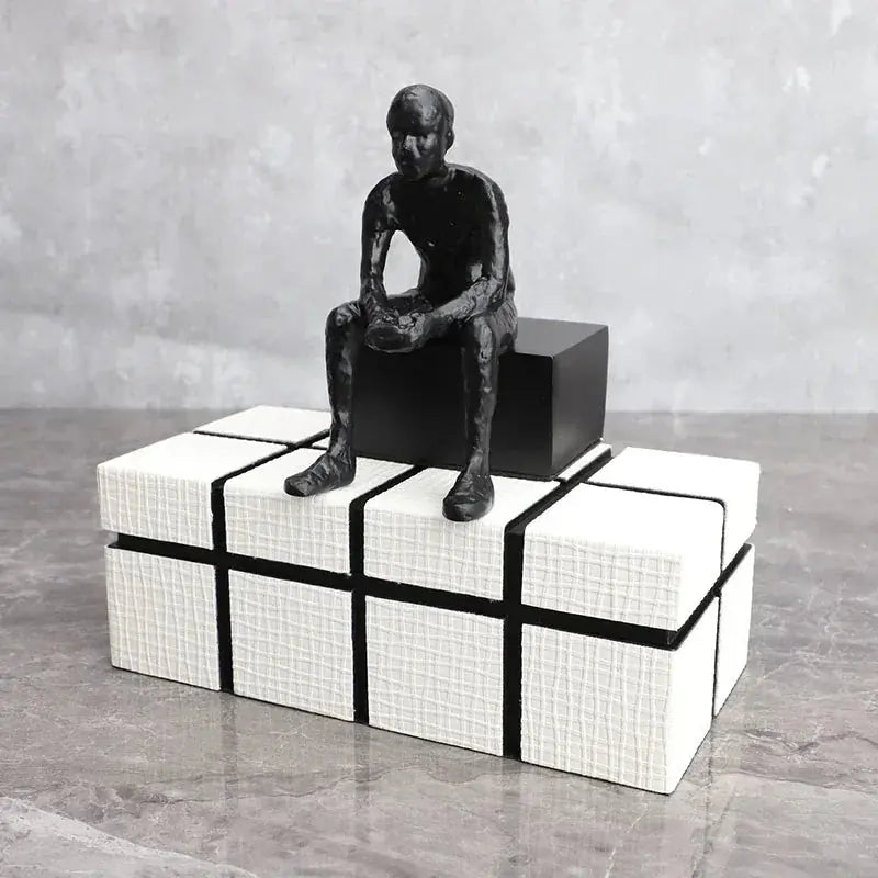 Abstract Long-Legged Thinker Sculpture Modern Matte Black Figurine