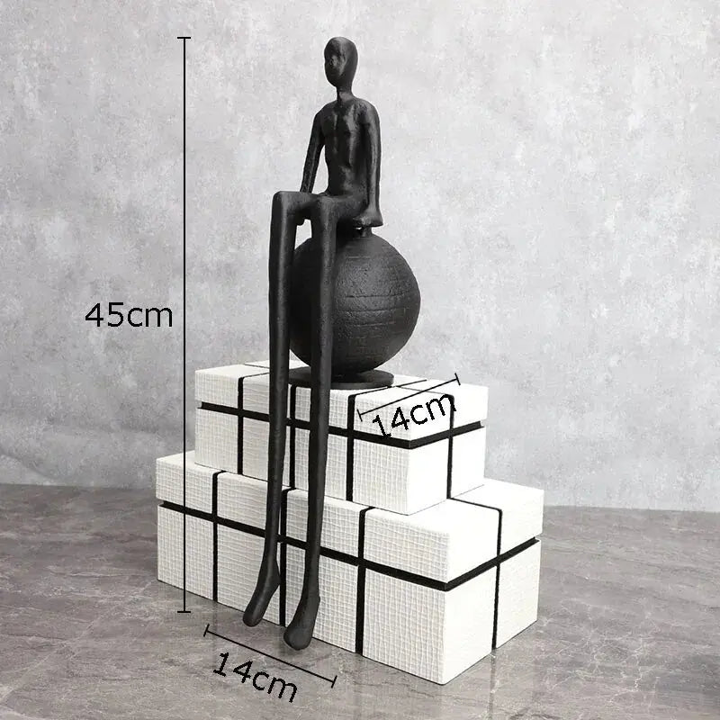 Abstract Long-Legged Thinker Sculpture Modern Matte Black Figurine