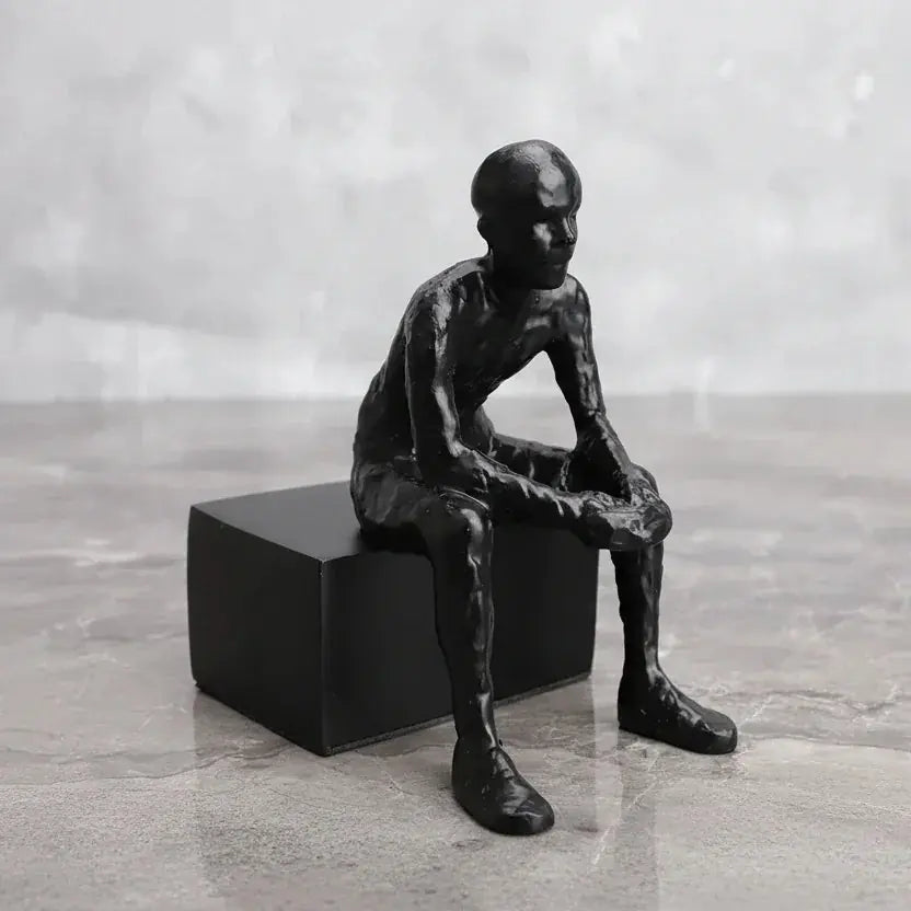 Abstract Long-Legged Thinker Sculpture Modern Matte Black Figurine