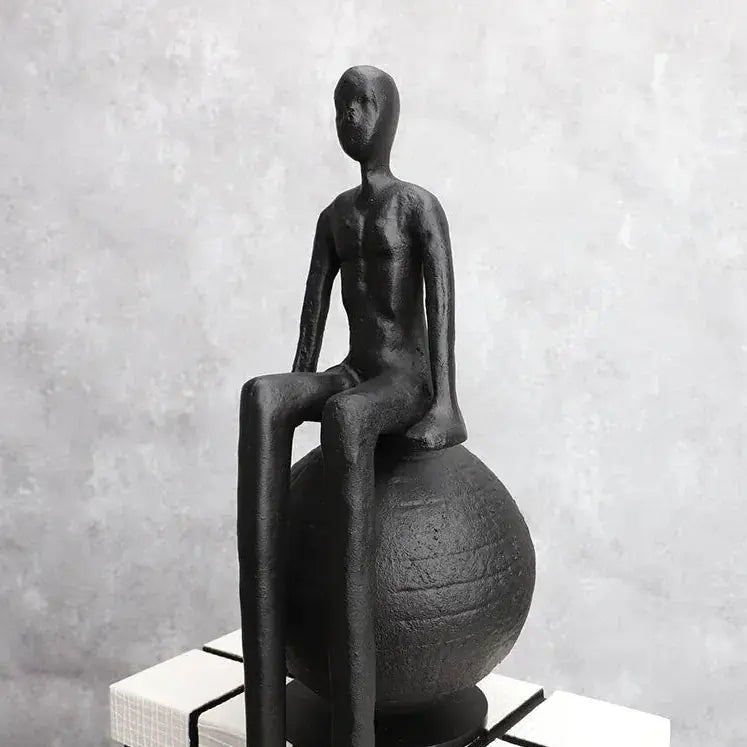 Abstract Long-Legged Thinker Sculpture Modern Matte Black Figurine