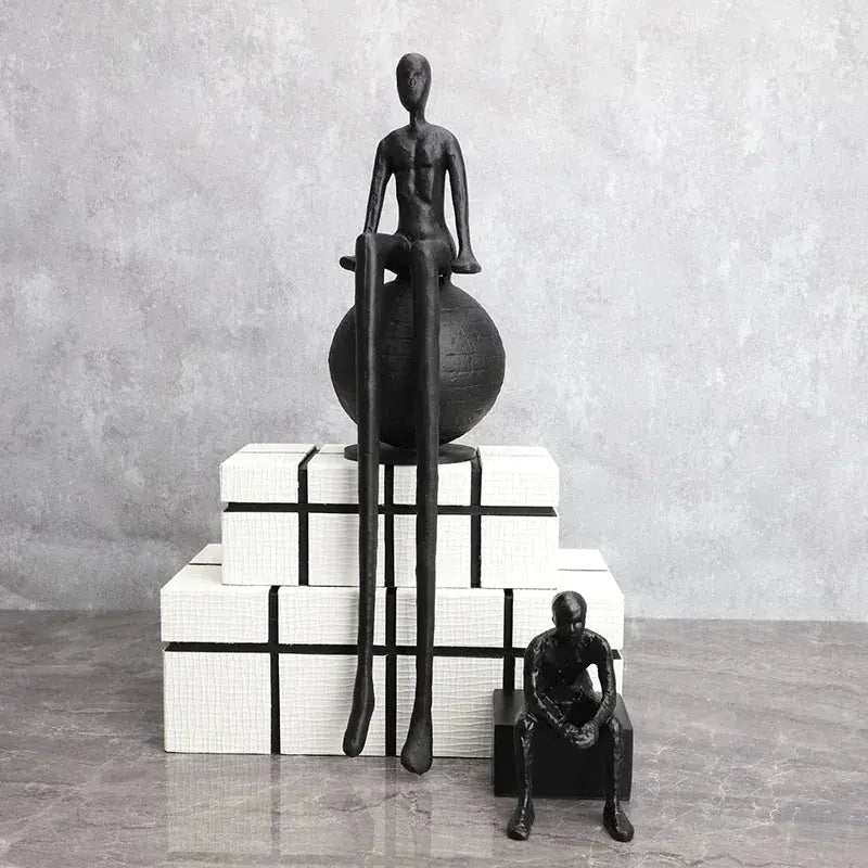 Abstract Long-Legged Thinker Sculpture Modern Matte Black Figurine