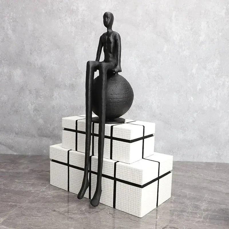 Abstract Long-Legged Thinker Sculpture Modern Matte Black Figurine