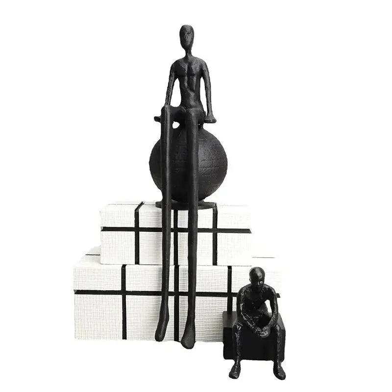 Abstract Long-Legged Thinker Sculpture Modern Matte Black Figurine