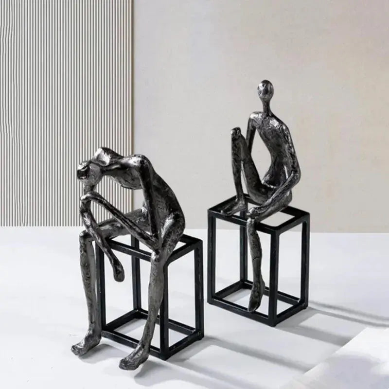 Abstract Thinker Figurine Modern Sitting Sculpture Decor