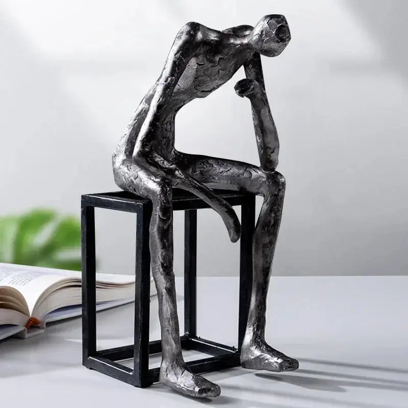 Abstract Thinker Figurine Modern Sitting Sculpture Decor