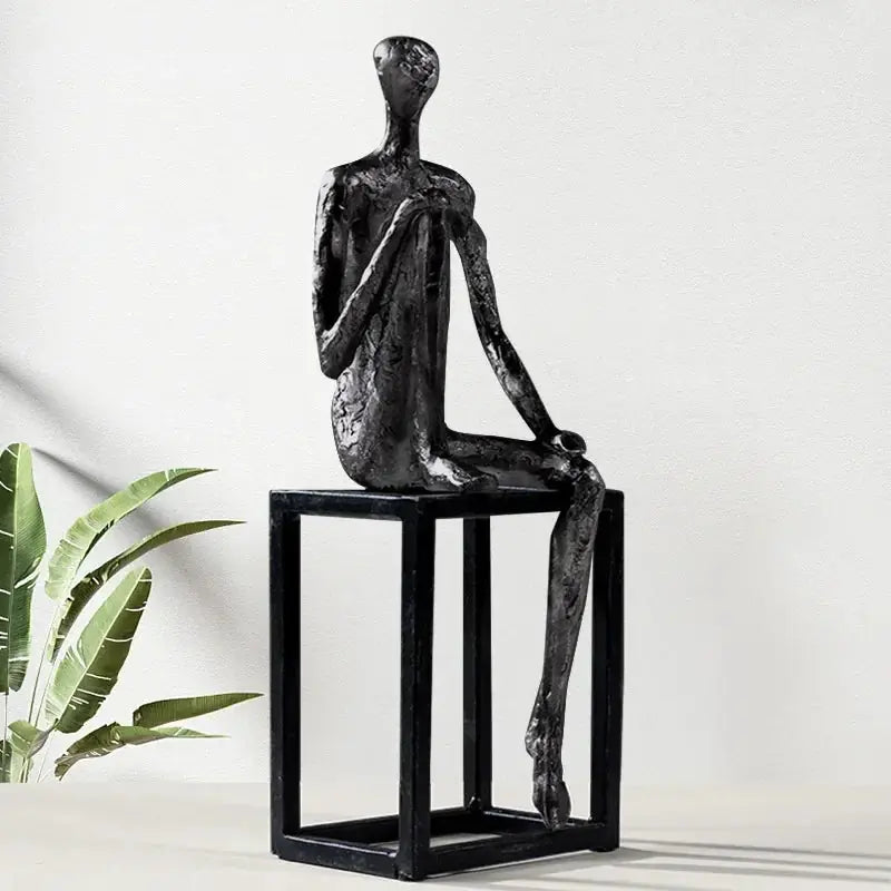 Abstract Thinker Figurine Modern Sitting Sculpture Decor