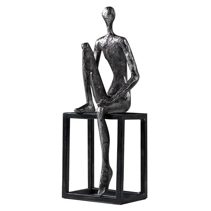 Abstract Thinker Figurine Modern Sitting Sculpture Decor