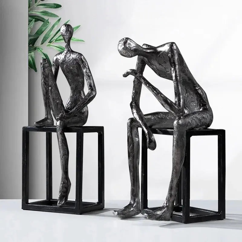 Abstract Thinker Figurine Modern Sitting Sculpture Decor