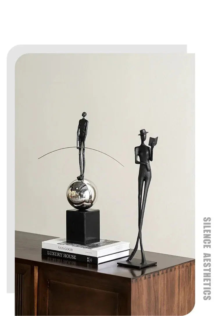 Acrobatic Sculpture Black with Silver Sphere for Modern Homes