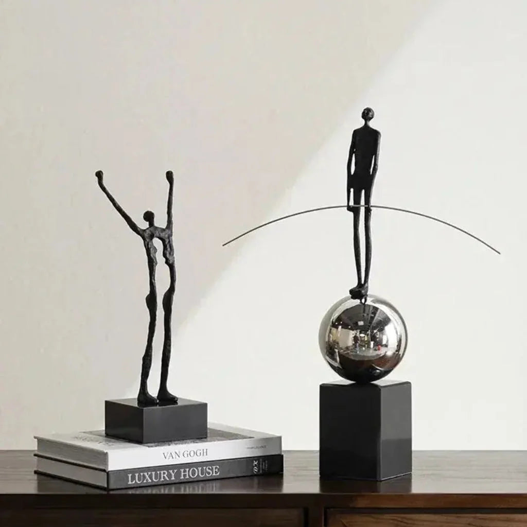 Acrobatic Sculpture Black with Silver Sphere for Modern Homes