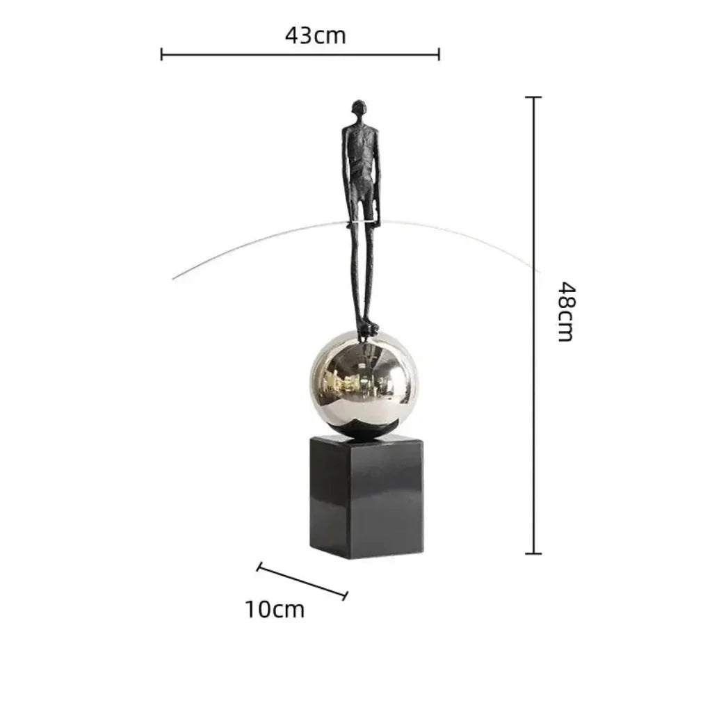 Acrobatic Sculpture Black with Silver Sphere for Modern Homes
