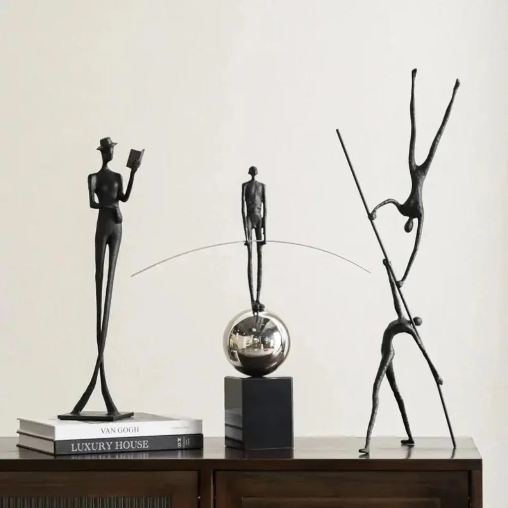 Acrobatic Sculpture Black with Silver Sphere for Modern Homes