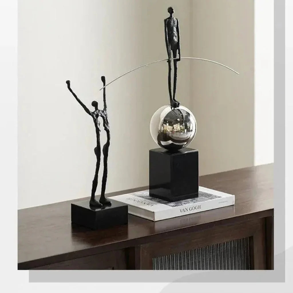 Acrobatic Sculpture Black with Silver Sphere for Modern Homes