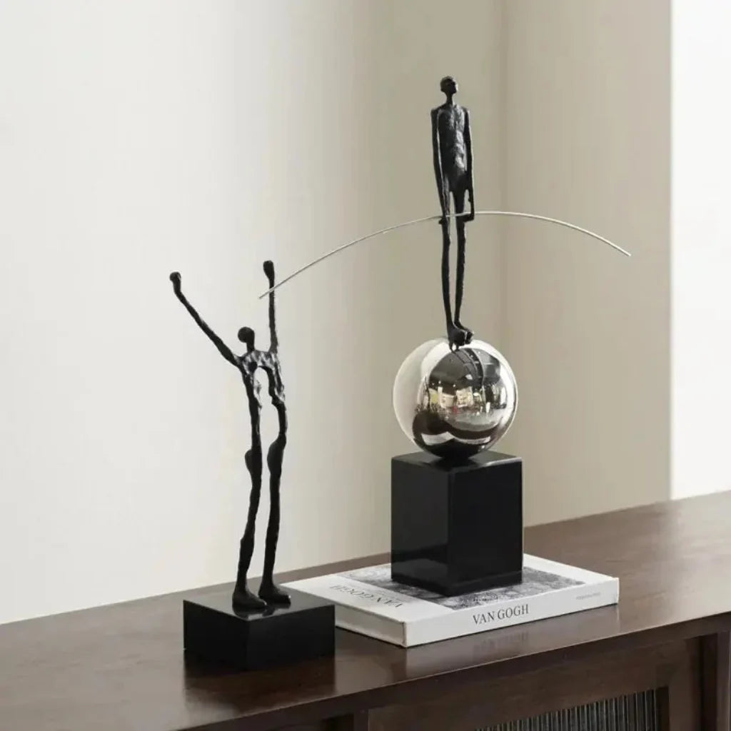 Acrobatic Sculpture Black with Silver Sphere for Modern Homes
