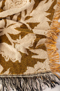 Addy Ochre Gold Floral Jacquard Woven Throw Blanket, Reversible Cotton Throw, Made in USA