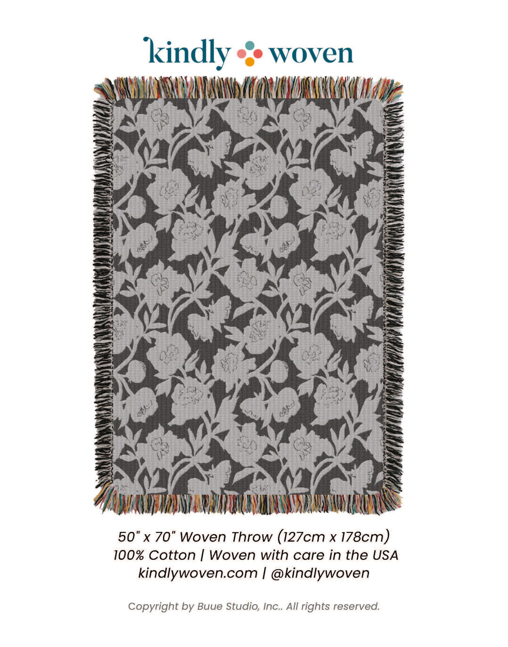 Addy Tuffet Neutral Floral Jacquard Woven Throw Blanket, Reversible Cotton Throw, Made in USA
