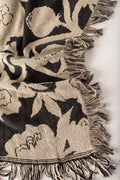 Addy Tuffet Neutral Floral Jacquard Woven Throw Blanket, Reversible Cotton Throw, Made in USA
