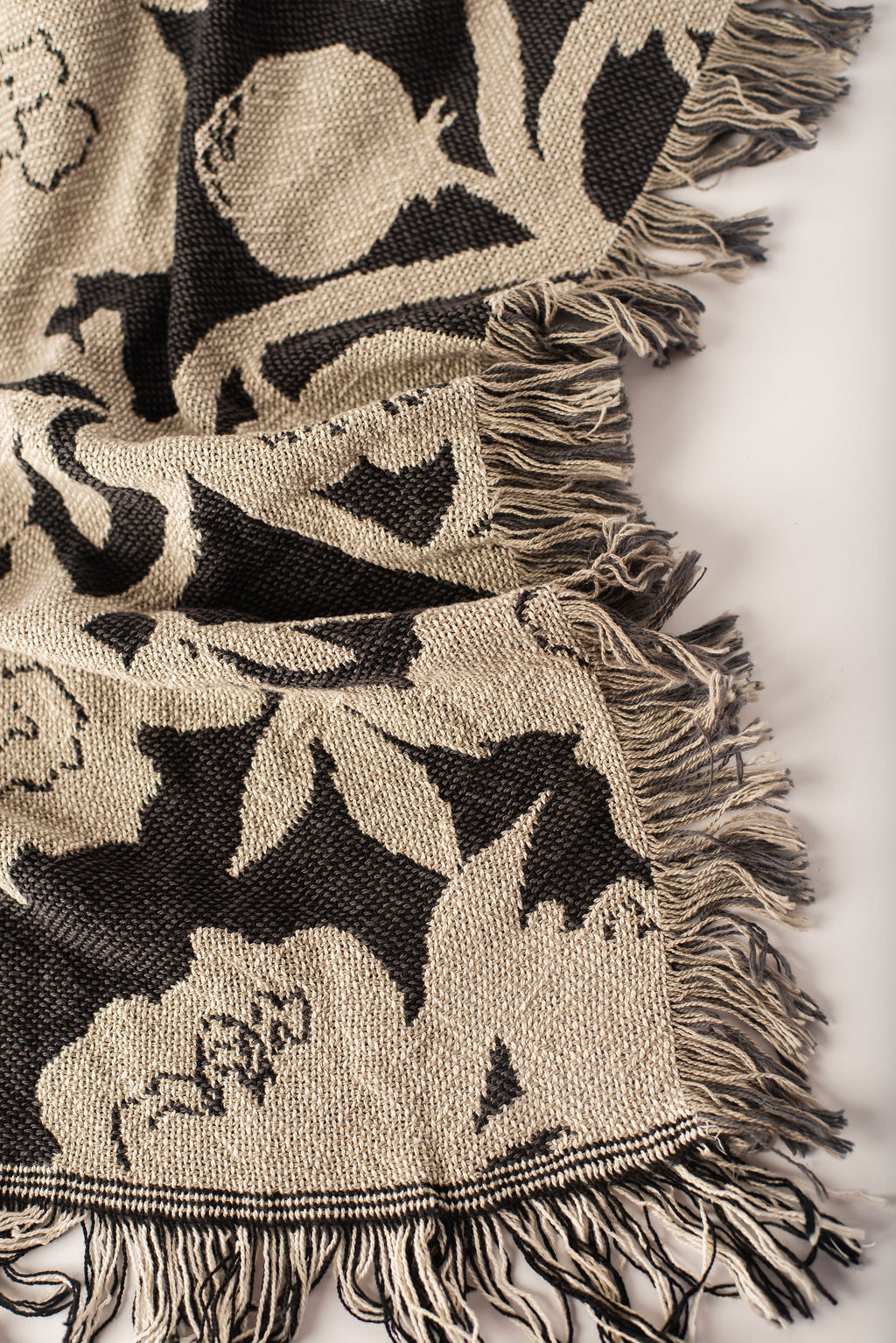 Addy Tuffet Neutral Floral Jacquard Woven Throw Blanket, Reversible Cotton Throw, Made in USA