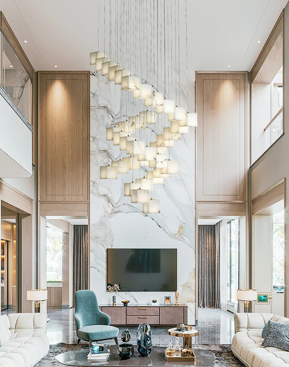 Cube Alabaster Cascade Chandelier