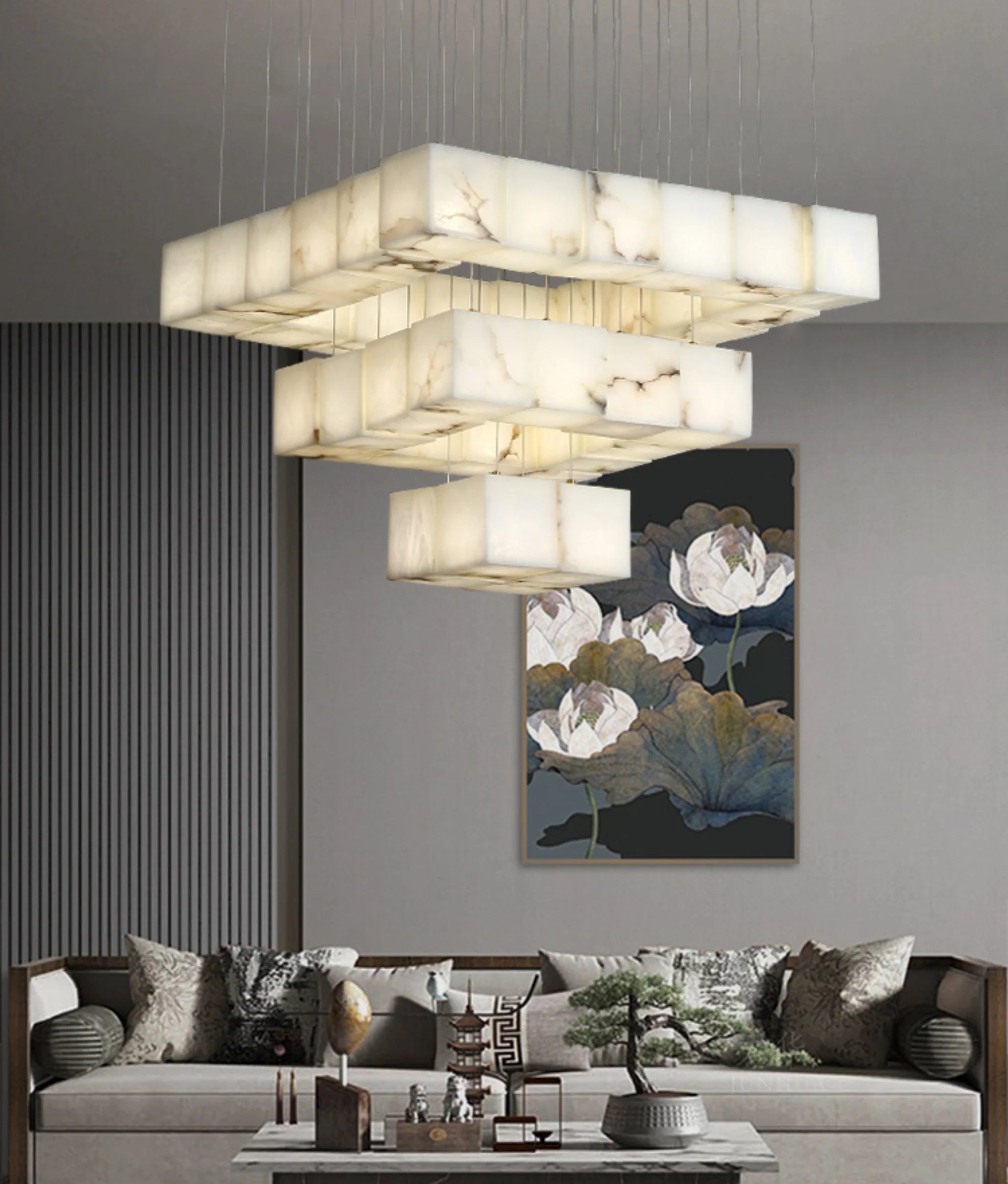 Cube Alabaster Cascade Chandelier
