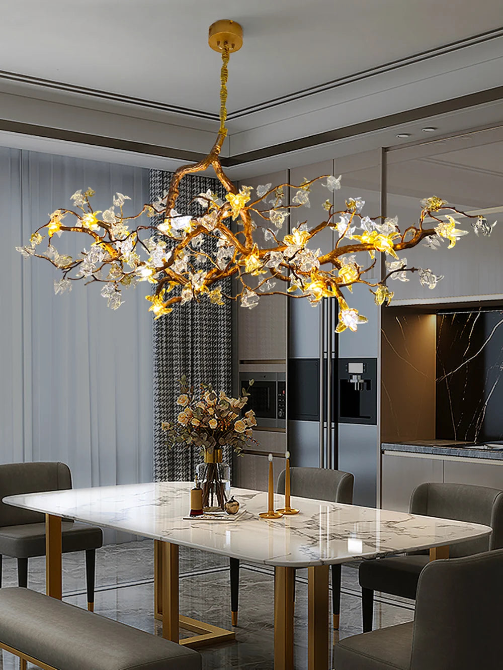 Aosta Glass Blossom Branch Chandelier