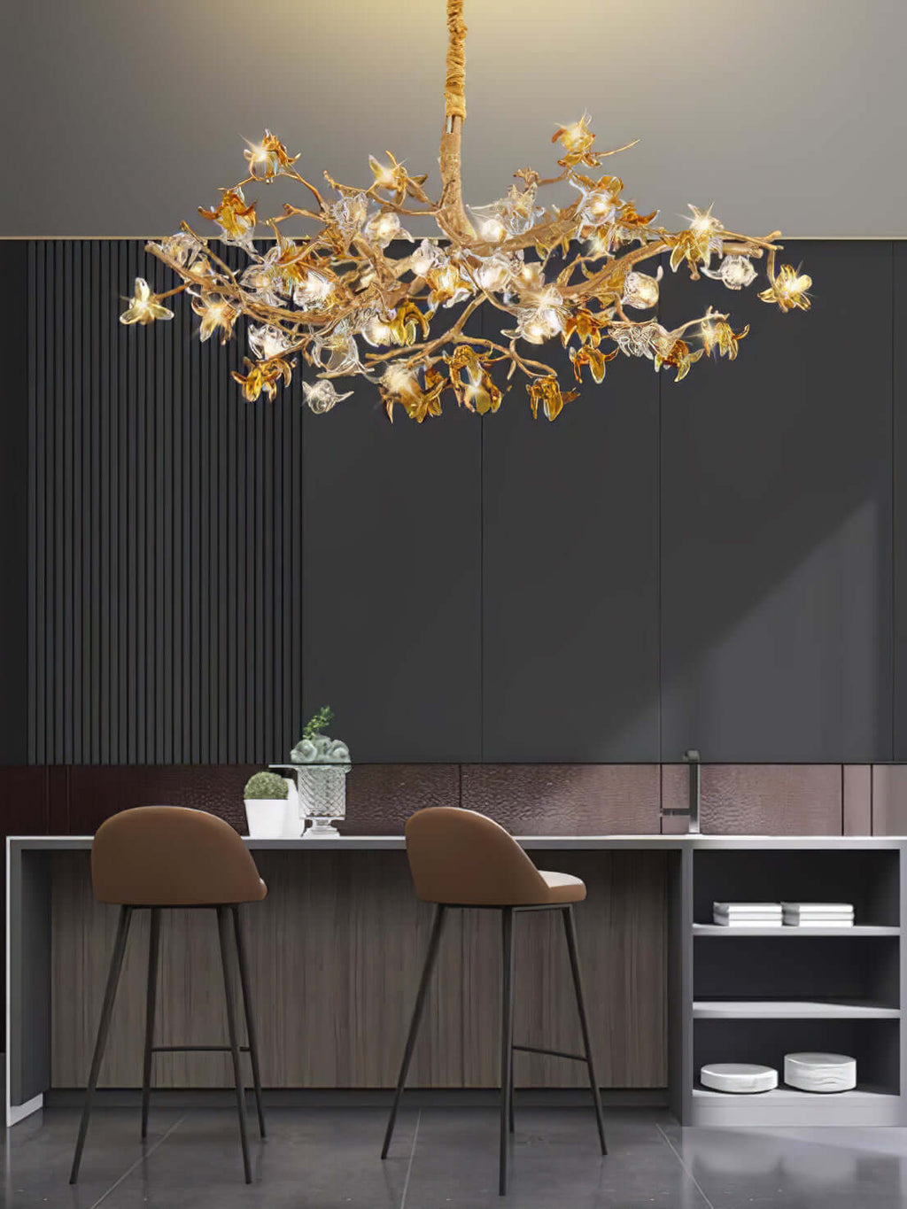Aosta Brass Glass Blossom Chandelier
