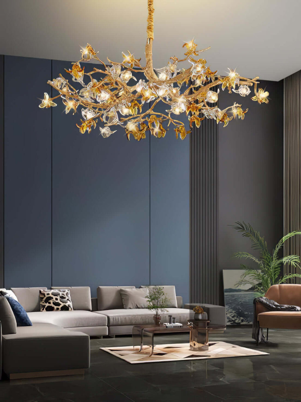 Aosta Brass Glass Blossom Chandelier