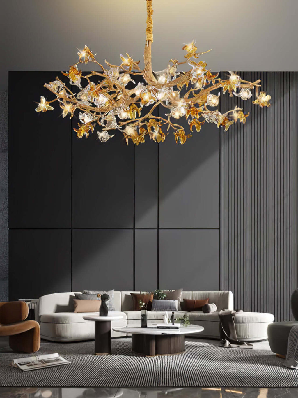 Aosta Brass Glass Blossom Chandelier