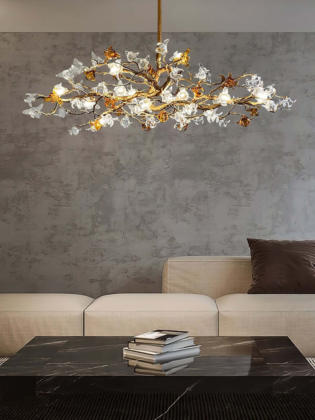 Aosta Brass Glass Blossom Chandelier