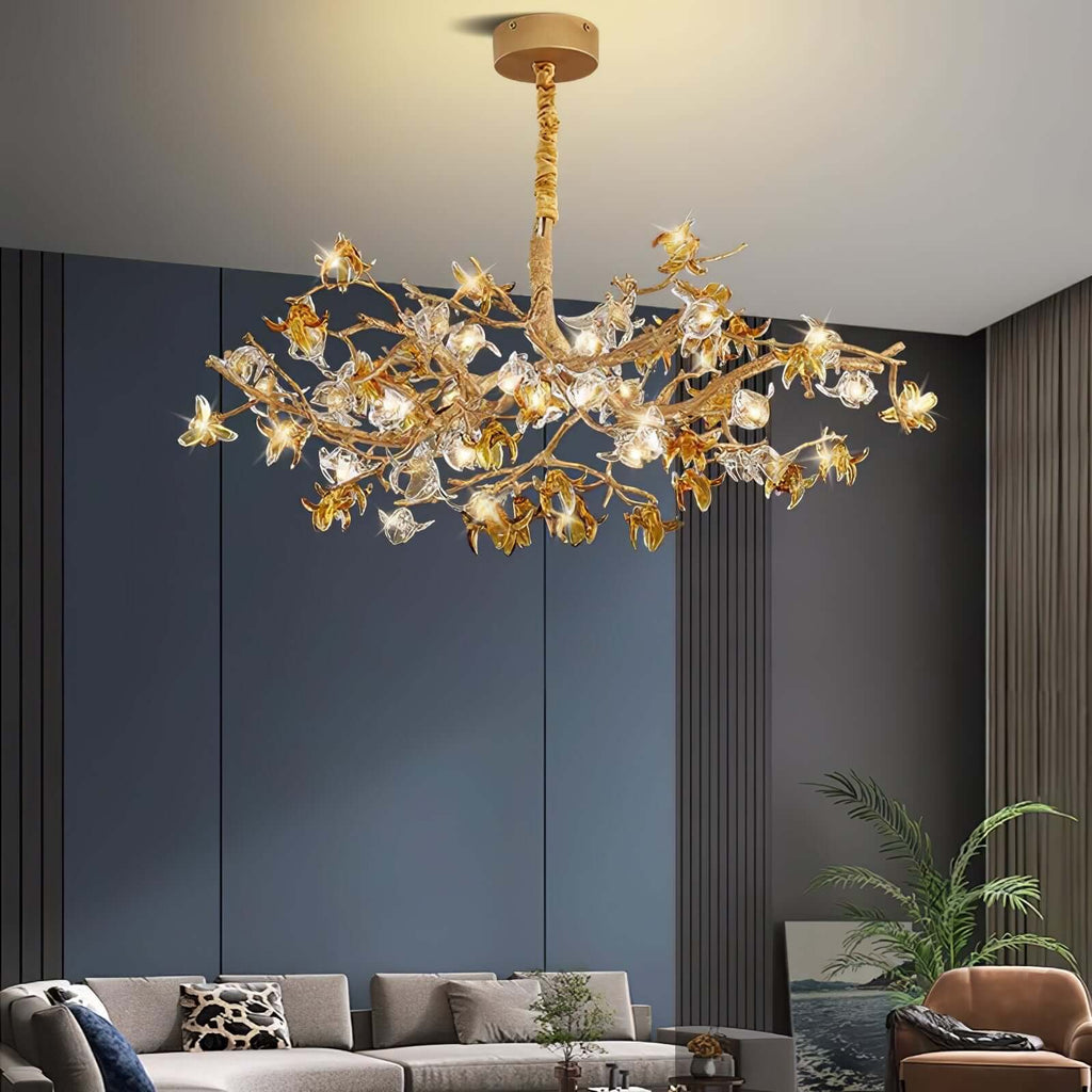 Aosta Brass Glass Blossom Chandelier