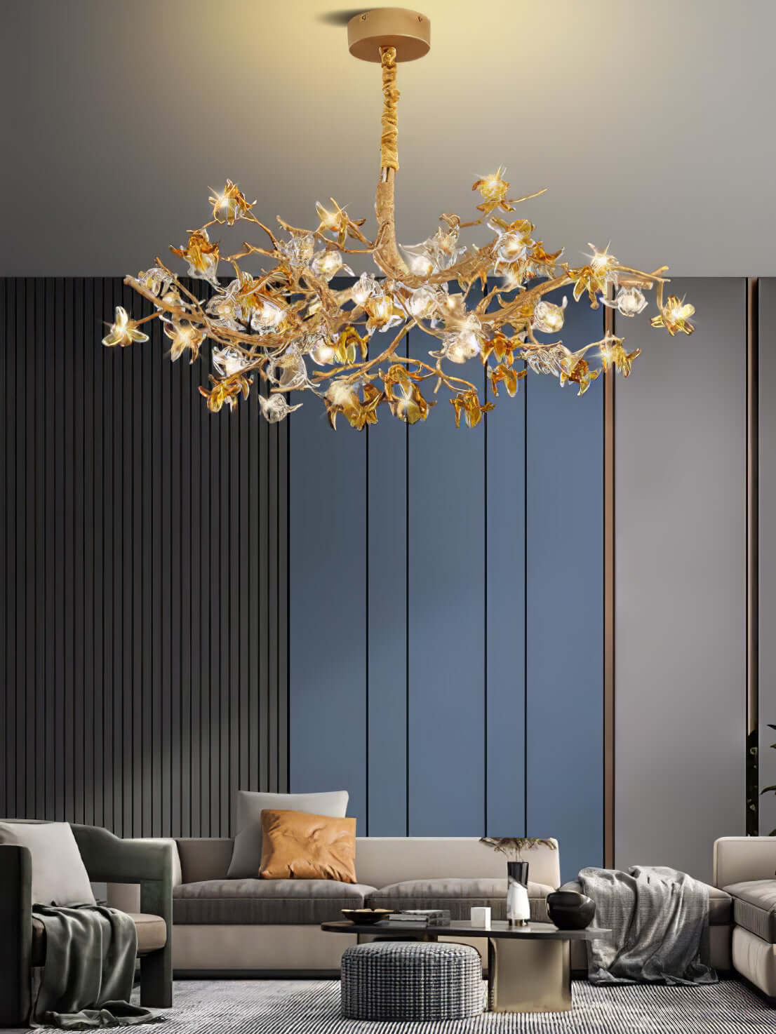 Aosta Brass Glass Blossom Chandelier