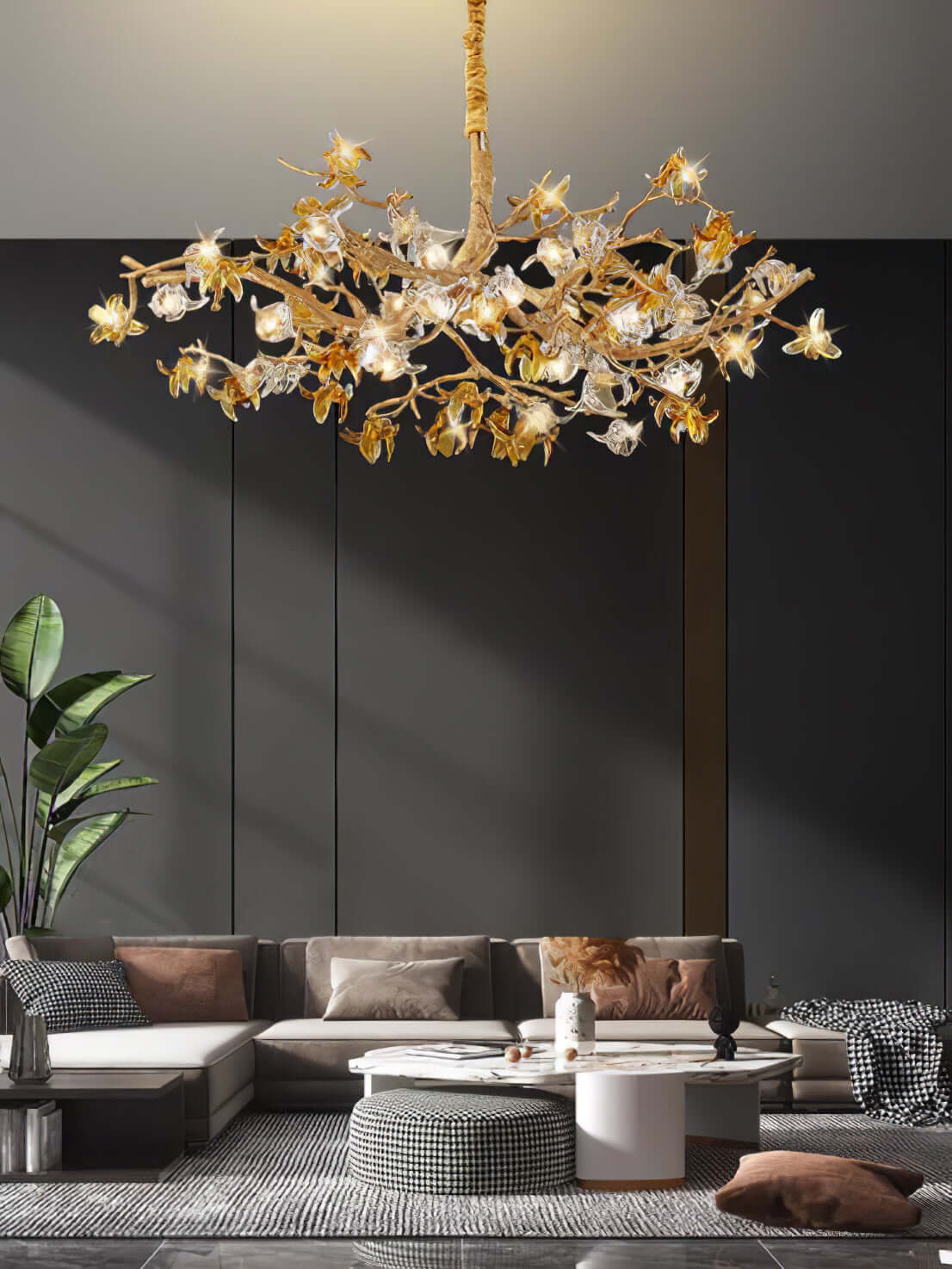 Aosta Brass Glass Blossom Chandelier