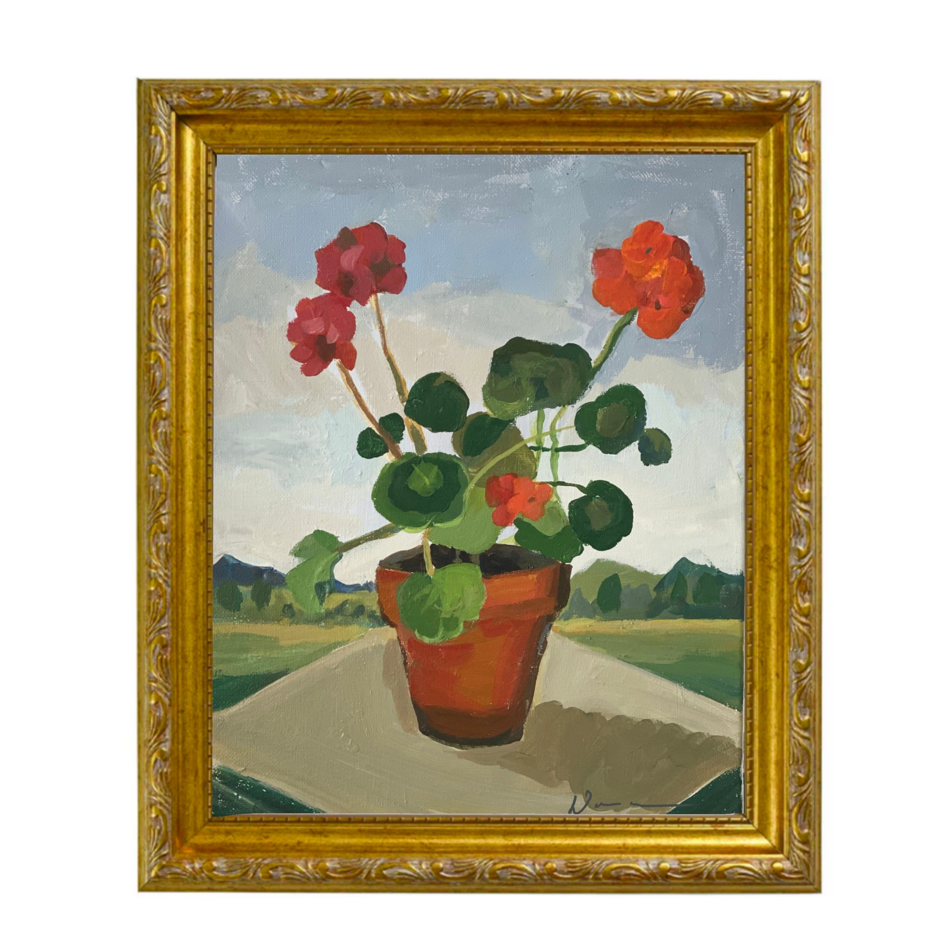 Dana Gibson Geraniums Framed Original Painting