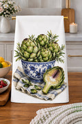 Artichokes in a Blue and White Chinoiserie Bowl Kitchen Towel