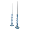 Azure Blue Glass Candle Holders - Pair