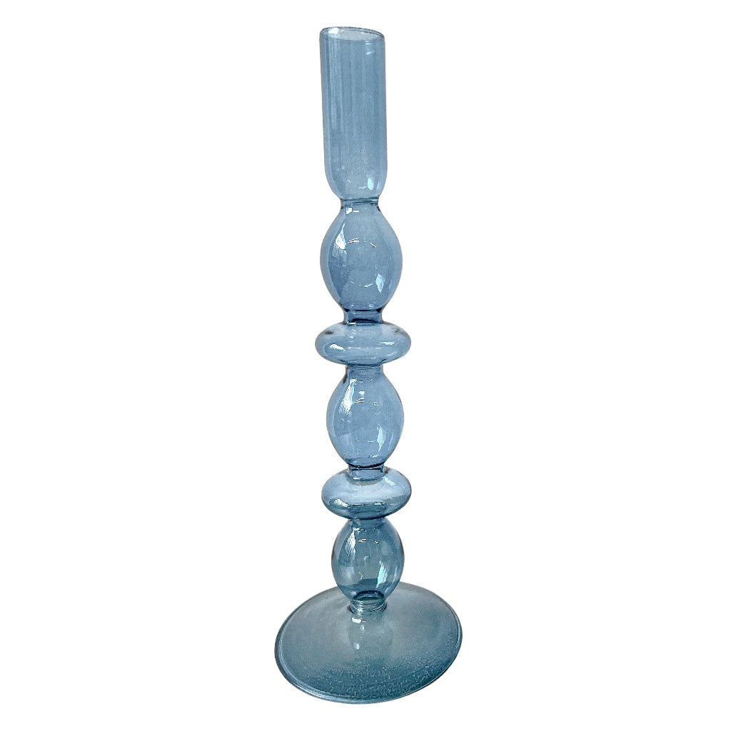 Azure Blue Glass Candle Holders - Pair
