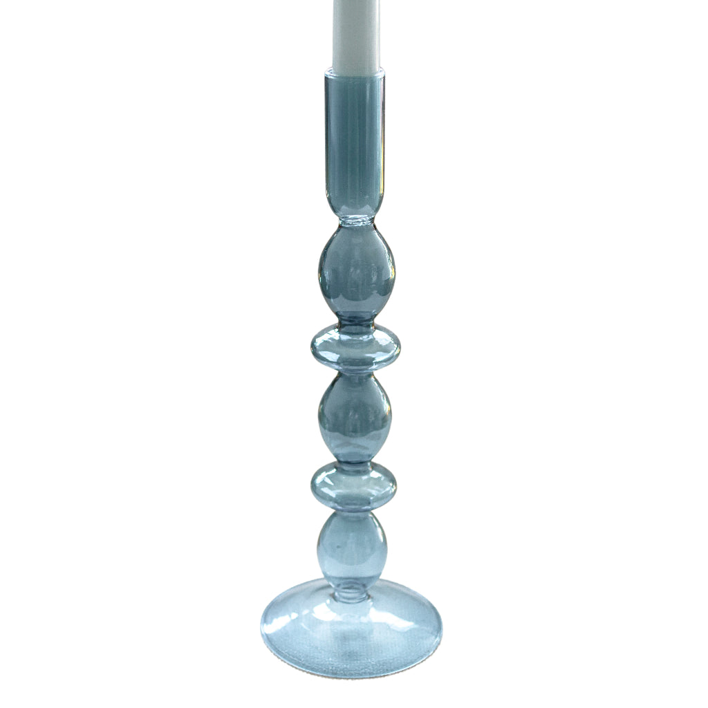Azure Blue Glass Candle Holders - Pair