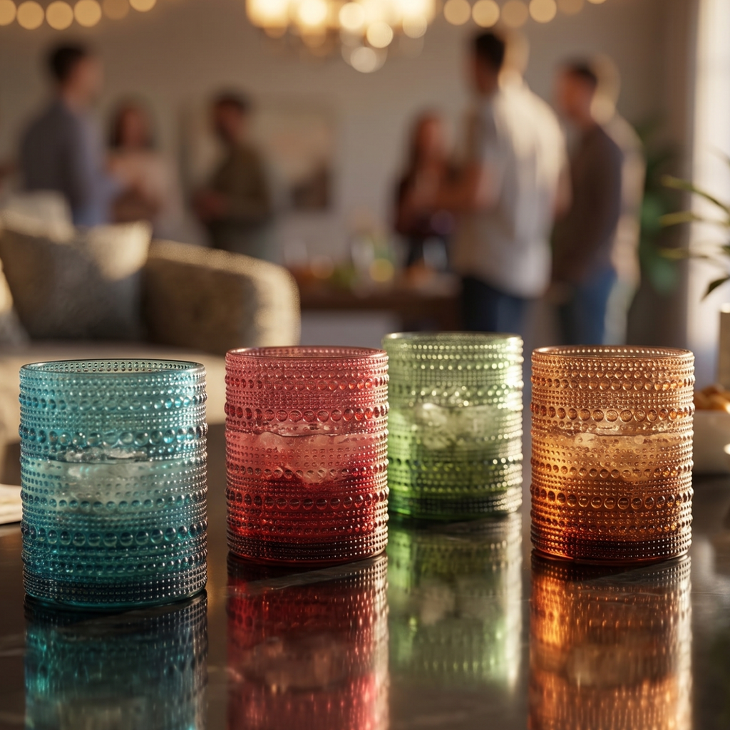 Eze Acrylic Hobnail Lowball Glassware, Set of 4