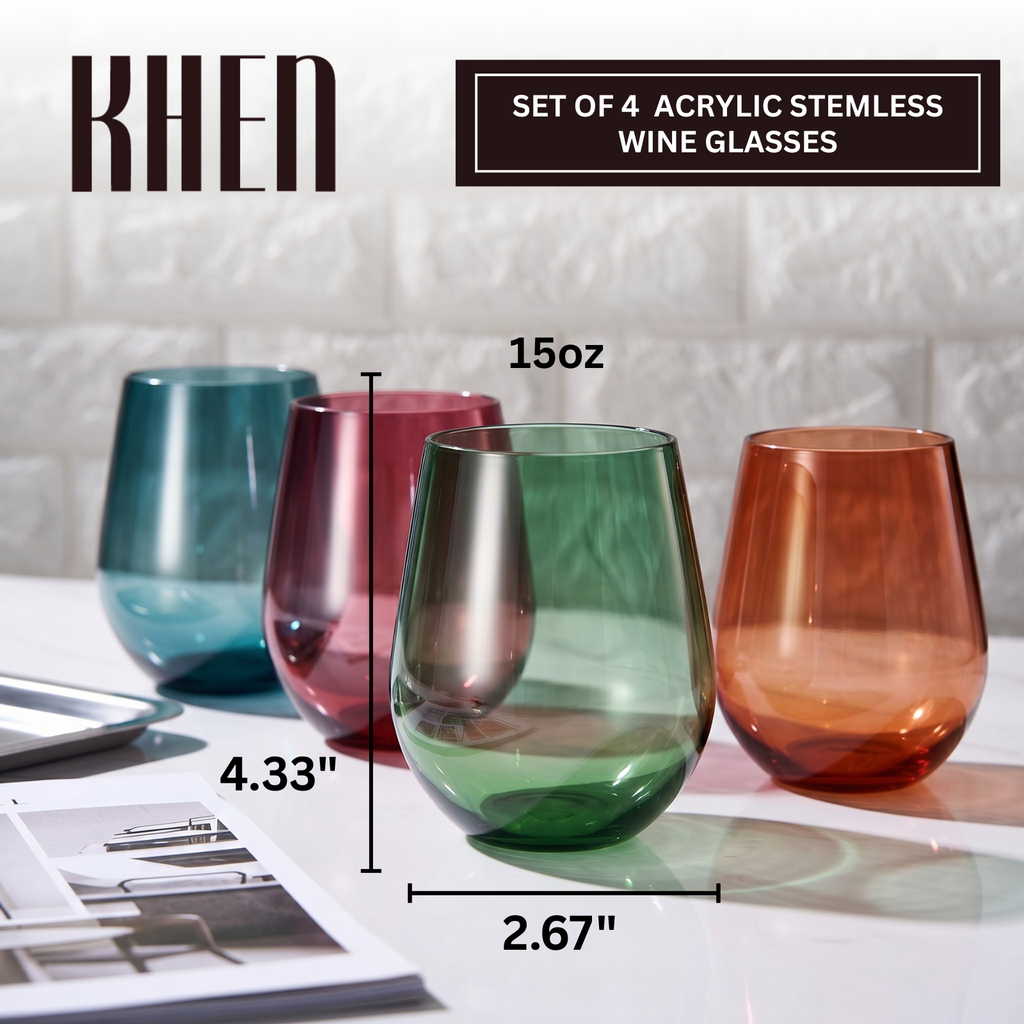 Eze Acrylic Stemless Wine Glassware, Set of 4
