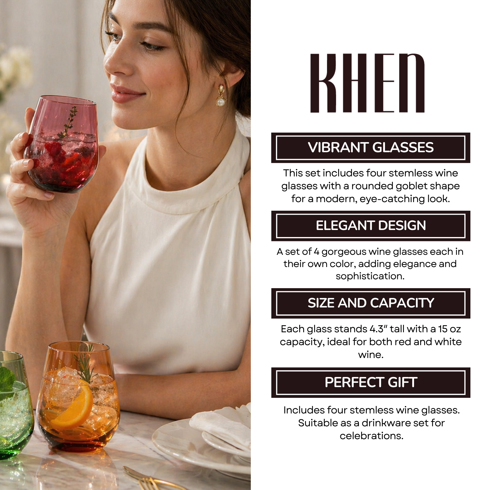 Eze Acrylic Stemless Wine Glassware, Set of 4